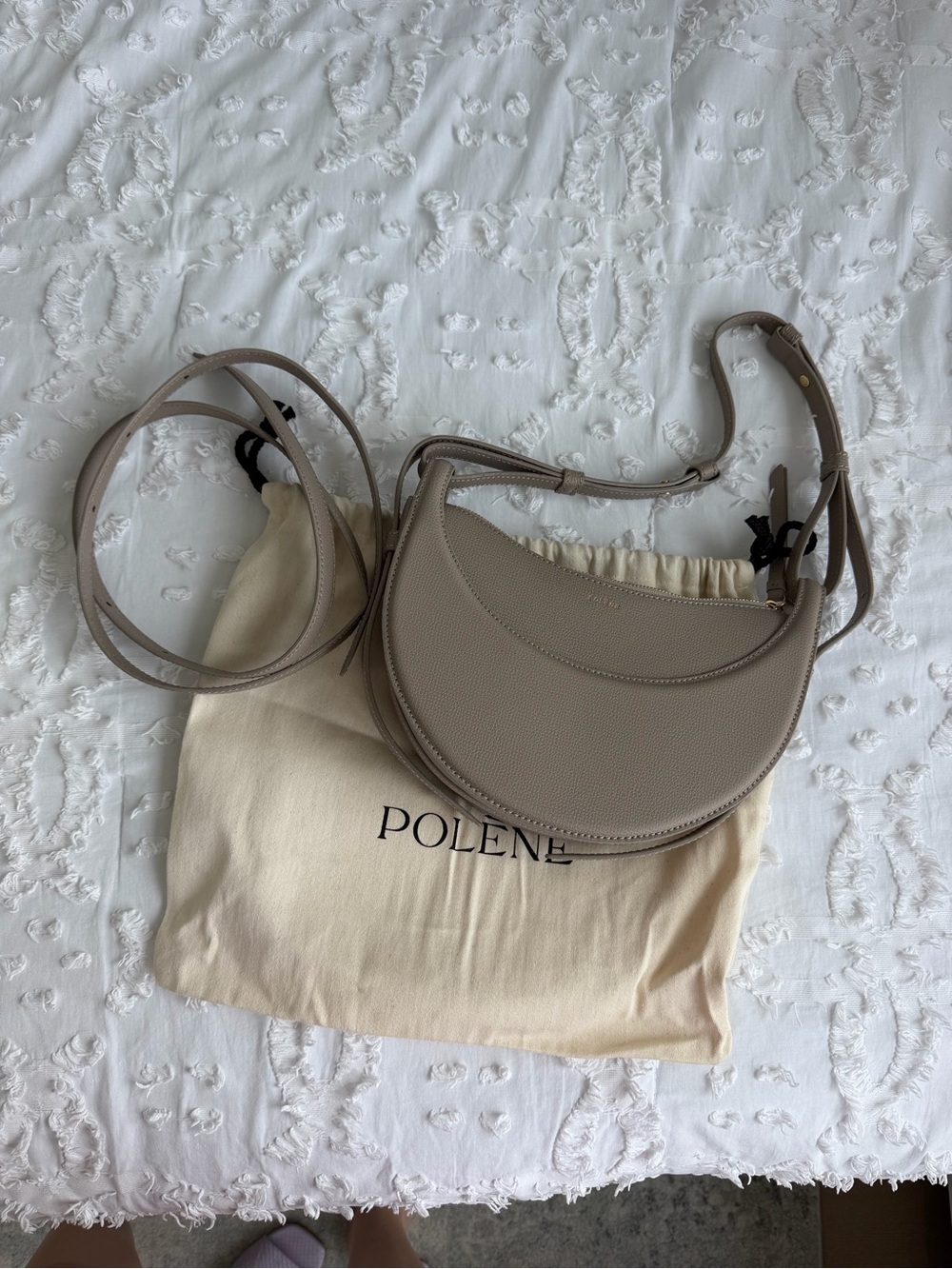 Polene Numero Dix Leather Crescent Bag Edition Textured Taupe